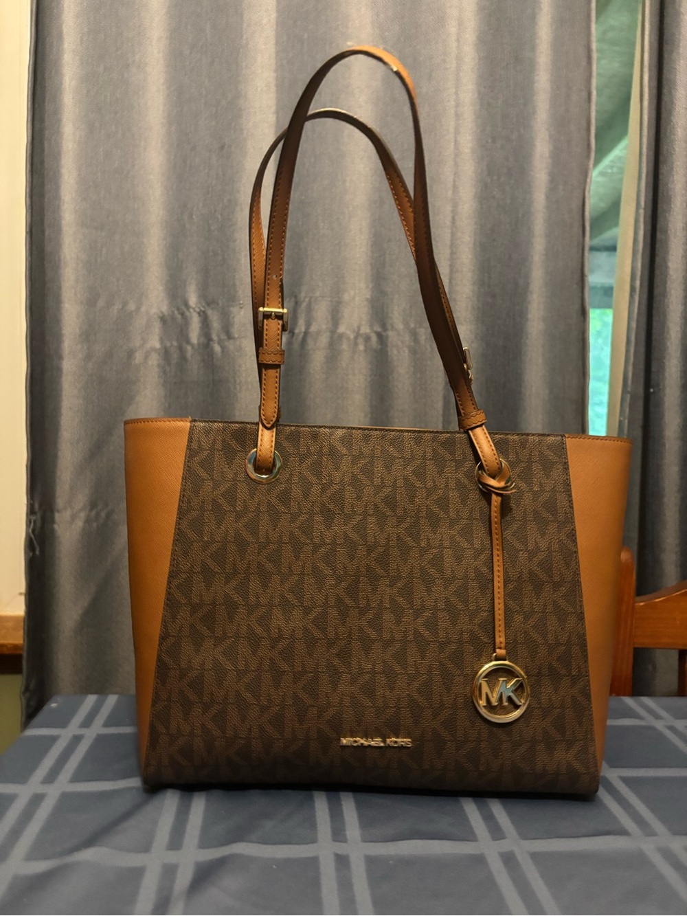 Michael Kors Brown and Tan Tote with MK Charm